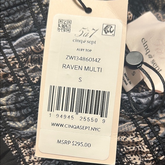 🐾Cinq à Sept Black and Blue plume print raven blue multi size S NWT - Picture 7 of 11